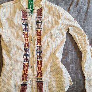 Johnny Was 3J Workshop Embroidered Button Down Top